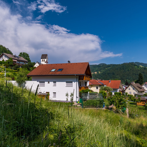 Blick auf das Haus von der Seite im Vordergrund eine grüne Wiese - Blick auf das Haus von der Seite im Vordergrund eine grüne Wiese -